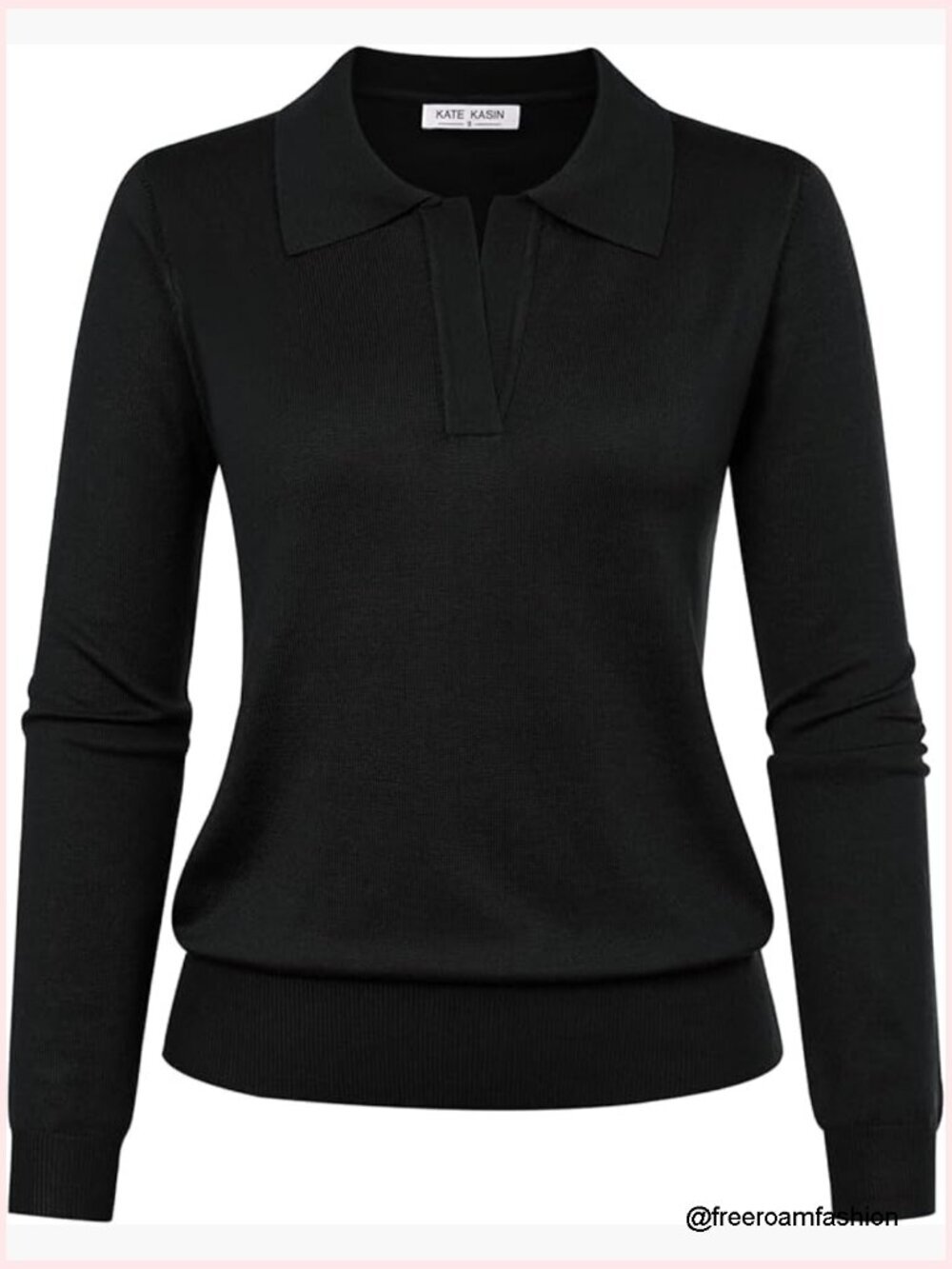 Long Sleeve Polo Sweater V Neck Knitted Casual Ribbed Pullover Tops
